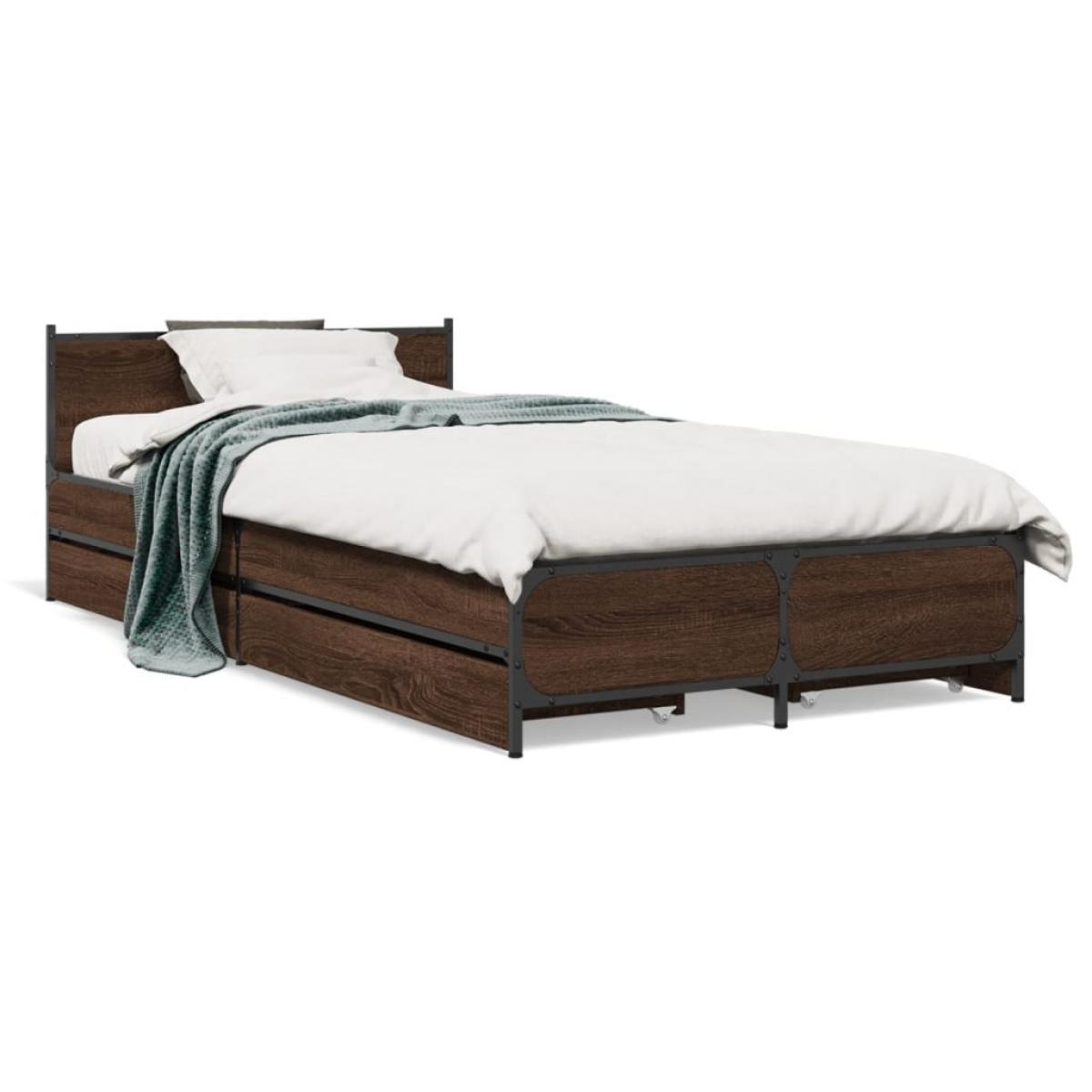 Cama con cajones madera de ingeniería marrón roble 75x190 cm
