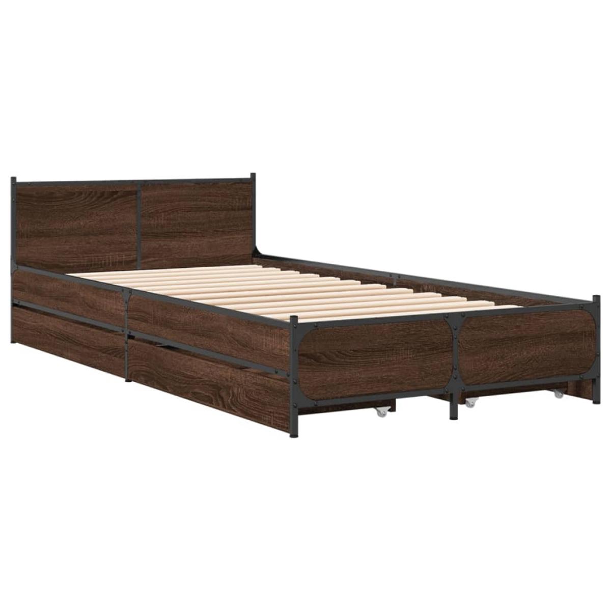 Cama con cajones madera de ingeniería marrón roble 75x190 cm