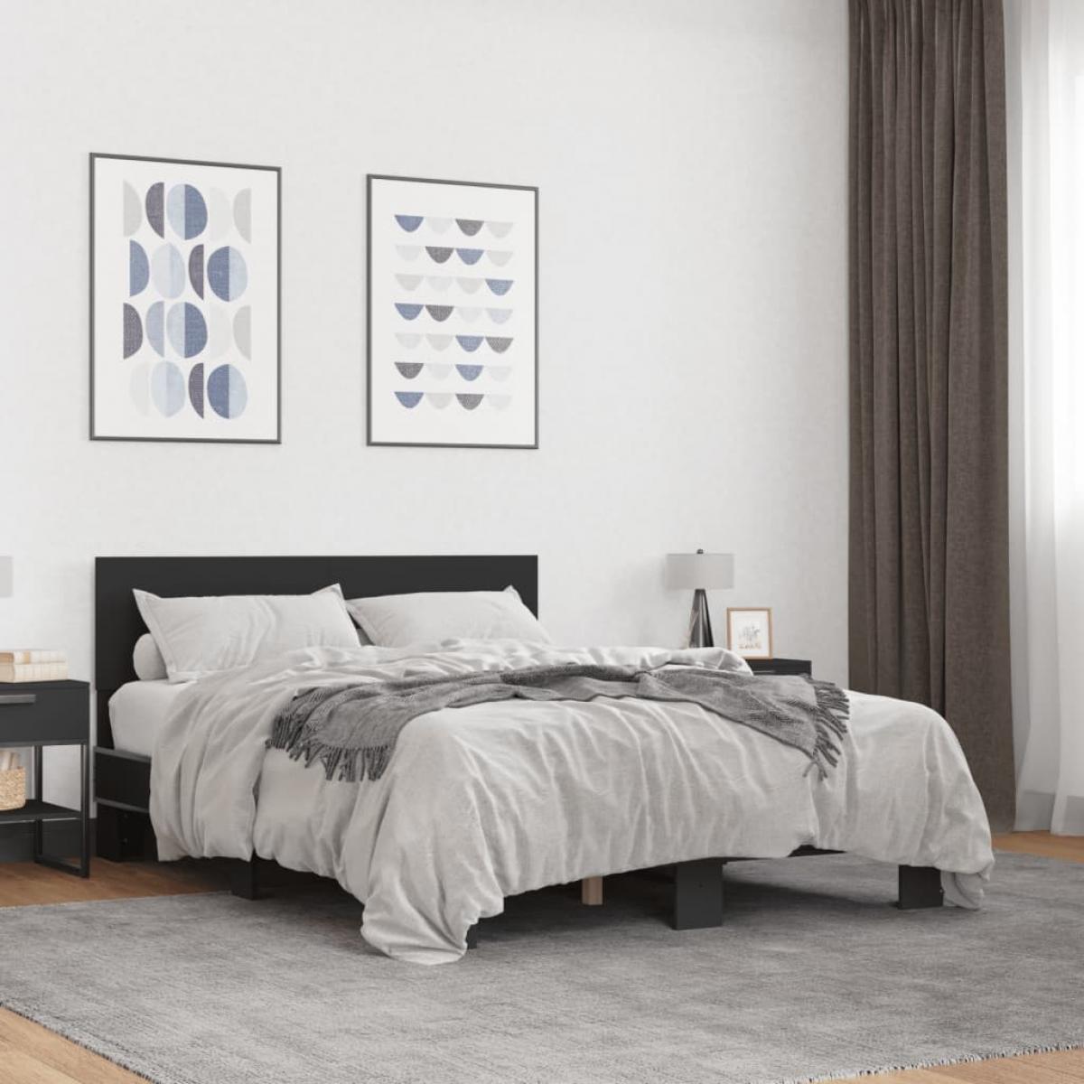 Estructura de cama madera de ingeniería y metal negro 140x200cm