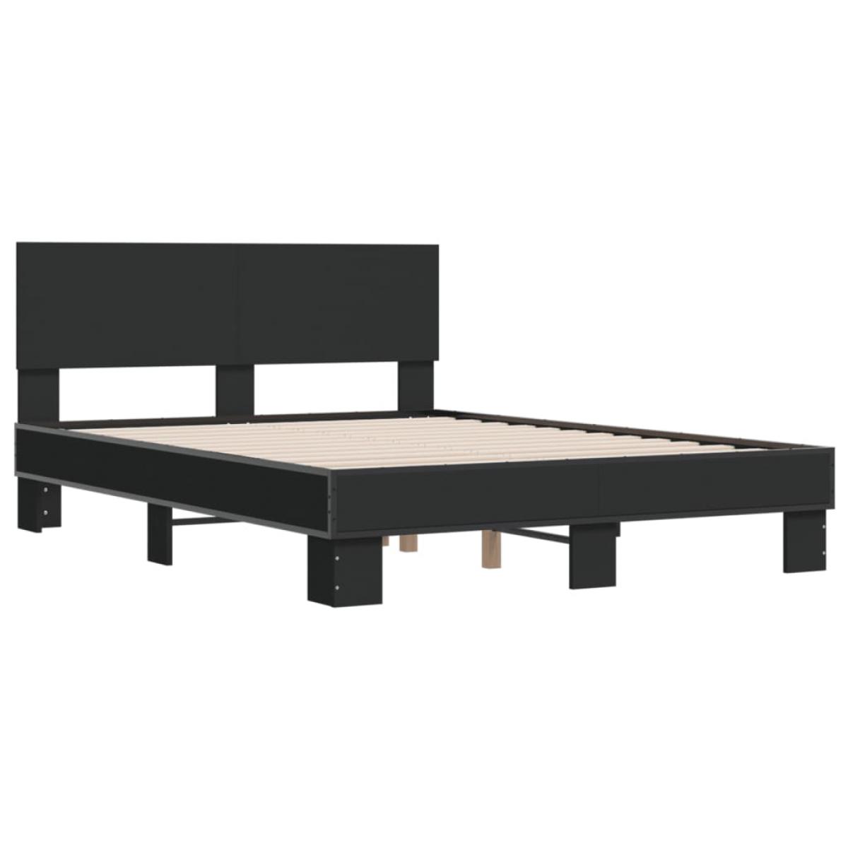 Estructura de cama madera de ingeniería y metal negro 140x200cm
