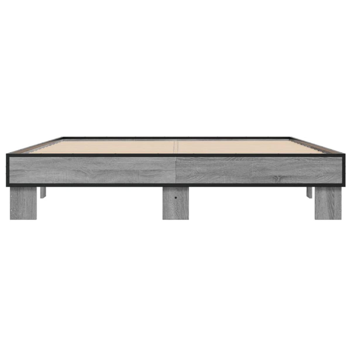 Estructura cama madera ingeniería metal gris Sonoma 150x200 cm