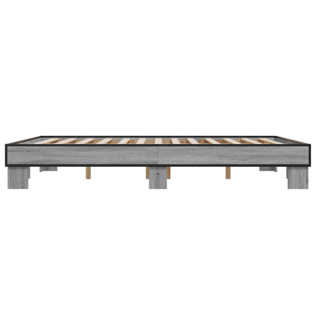 Estructura cama madera ingeniería metal gris Sonoma 150x200 cm