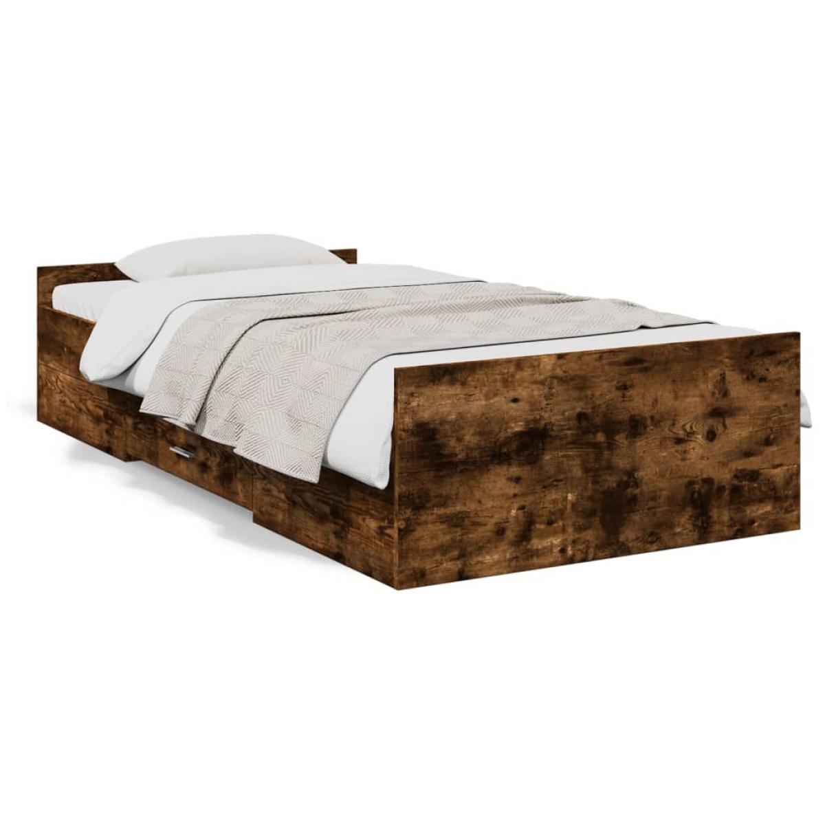 Cama con cajones madera de ingeniería roble ahumado 100x200 cm