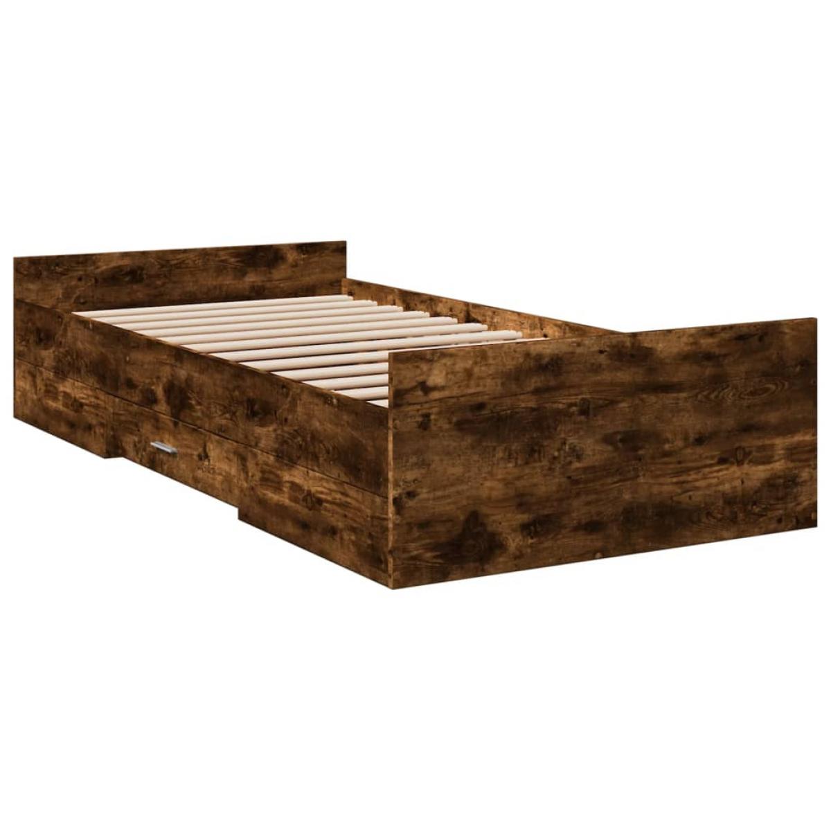 Cama con cajones madera de ingeniería roble ahumado 100x200 cm