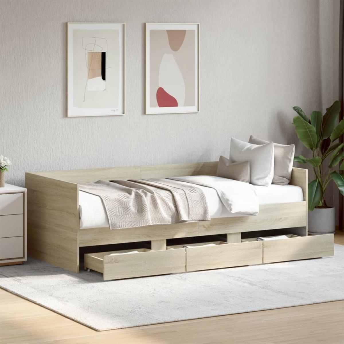 Sofá cama con cajones sin colchón roble Sonoma 90x200 cm