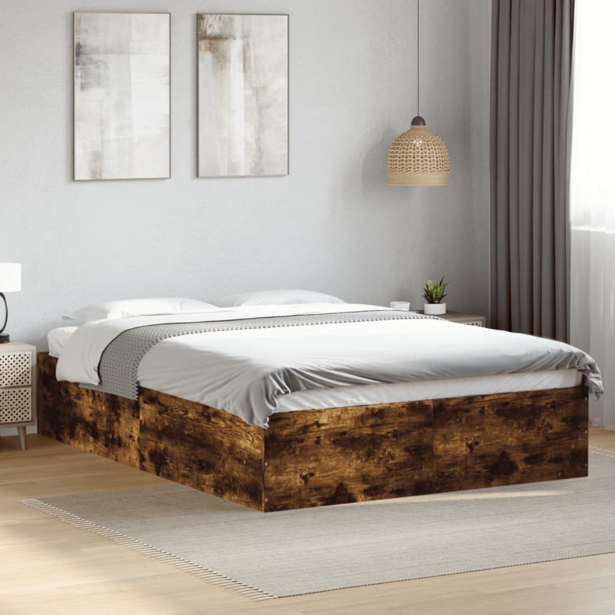 Estructura de cama madera de ingeniería roble ahumado 140x190cm