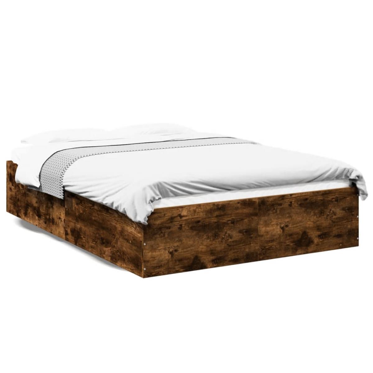 Estructura de cama madera de ingeniería roble ahumado 140x190cm