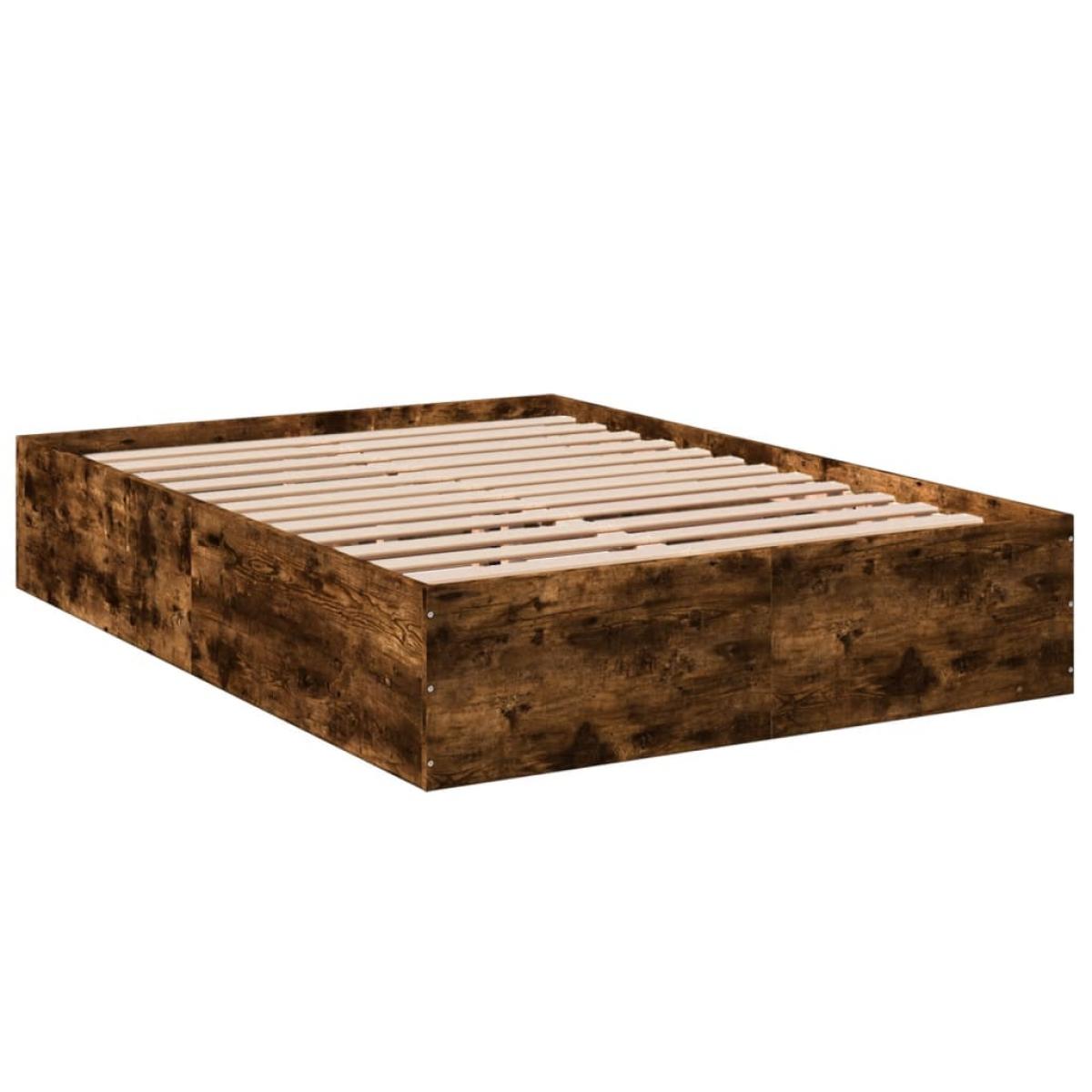 Estructura de cama madera de ingeniería roble ahumado 140x190cm