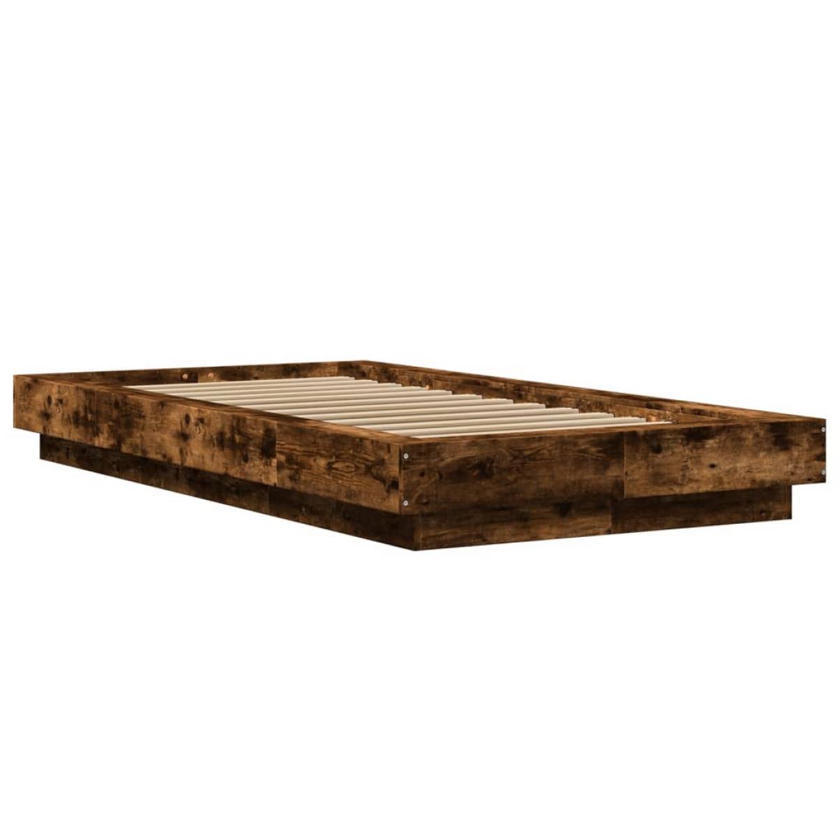 Estructura cama con luces LED madera roble ahumado 100x200 cm