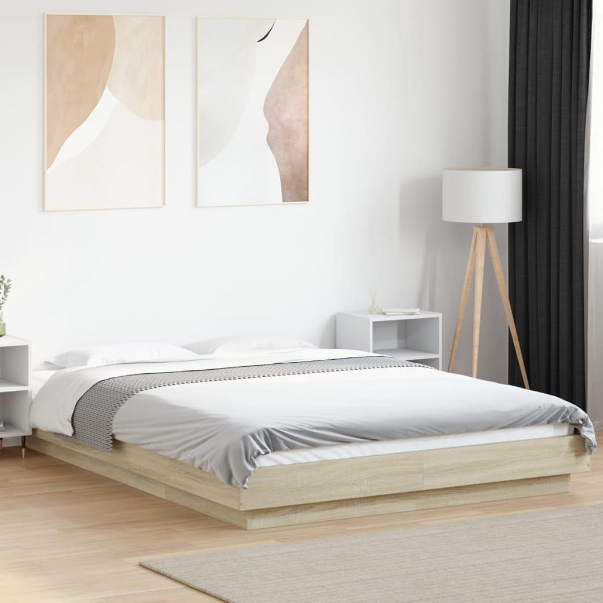 Estructura cama con luces LED madera roble Sonoma 120x190 cm