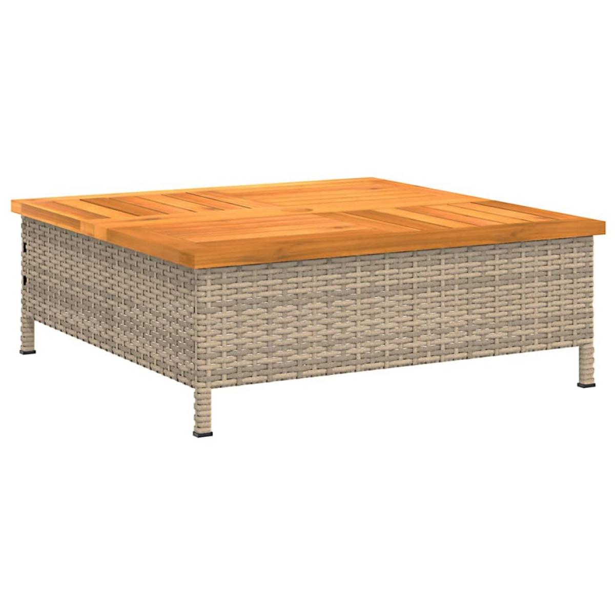 Mesa de jardín ratán y madera de acacia beige 70x70x25 cm