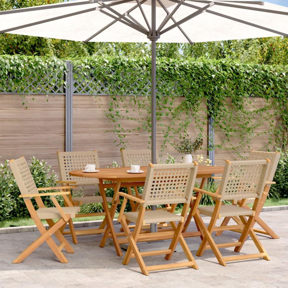 Set de comedor de jardín 7 pzas ratán PE madera maciza beige