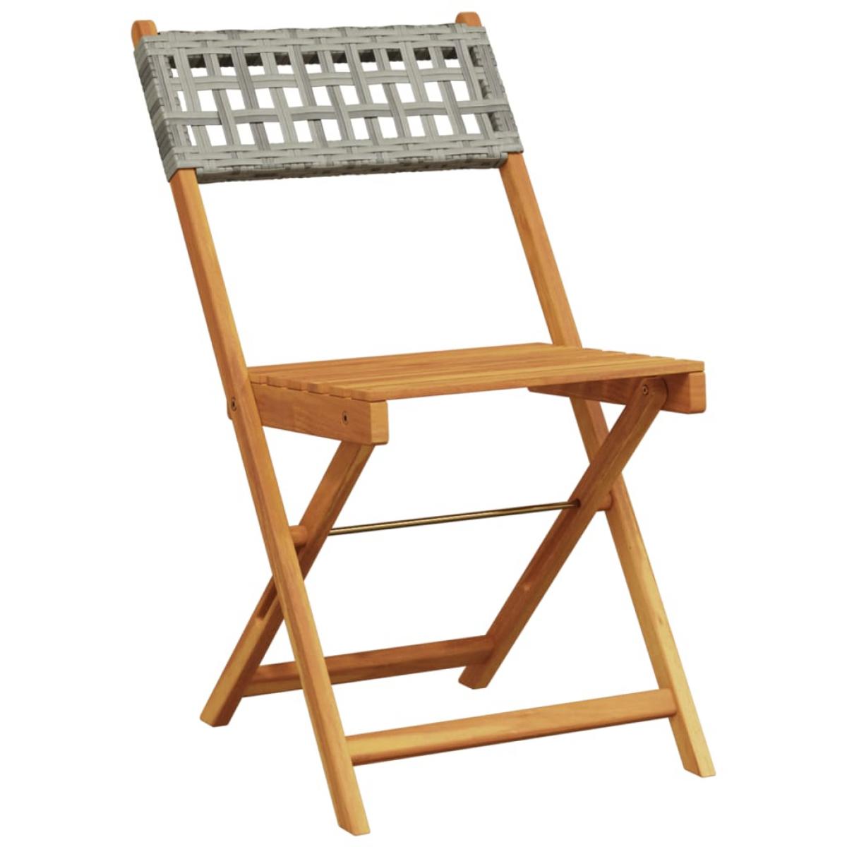 Juego de bistro de 3 piezas ratán PE y madera maciza gris