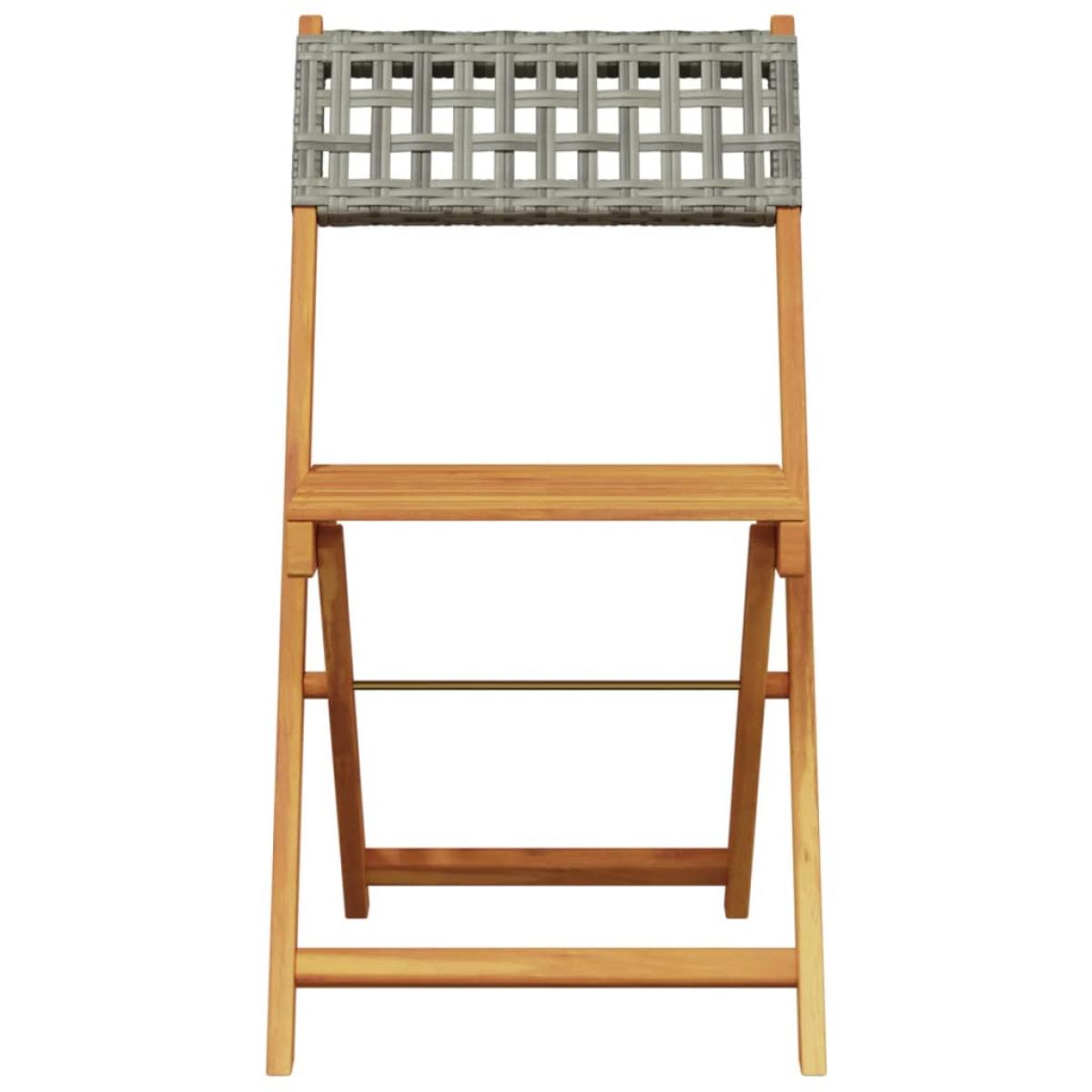 Juego de bistro de 3 piezas ratán PE y madera maciza gris