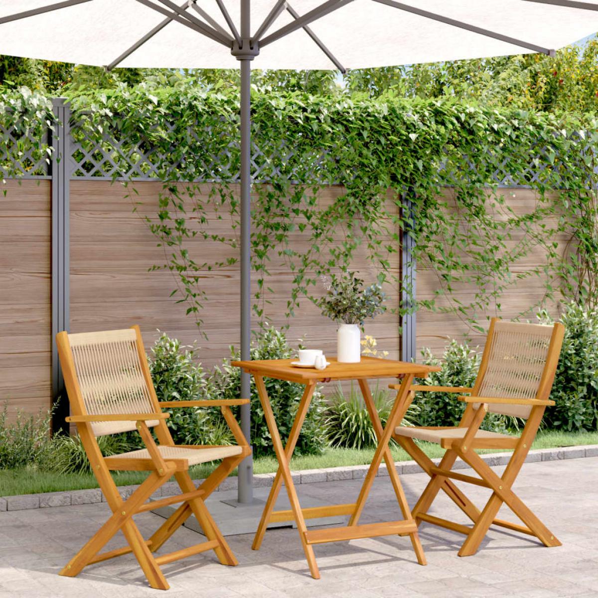 Juego de bistro de 3 piezas polipropileno y madera maciza beige