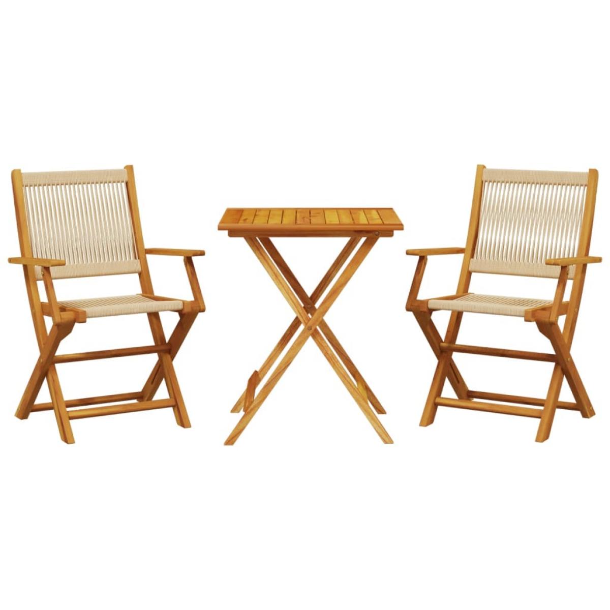 Juego de bistro de 3 piezas polipropileno y madera maciza beige