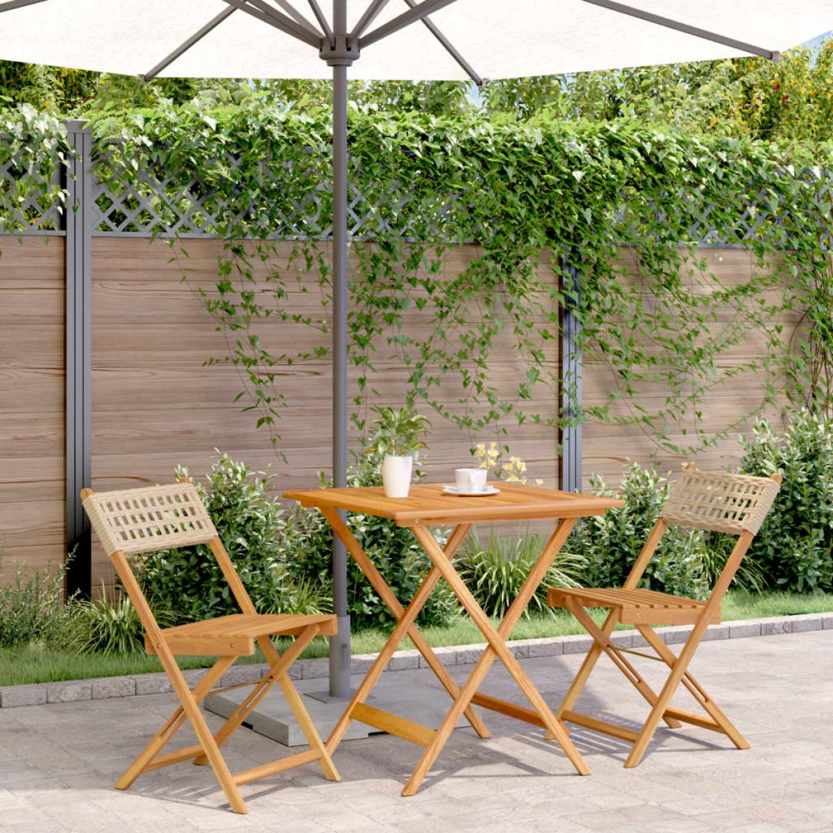 Juego de bistro de 3 piezas ratán PE y madera maciza beige