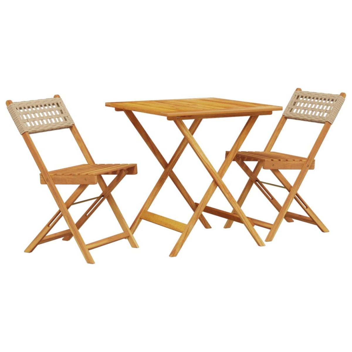 Juego de bistro de 3 piezas ratán PE y madera maciza beige