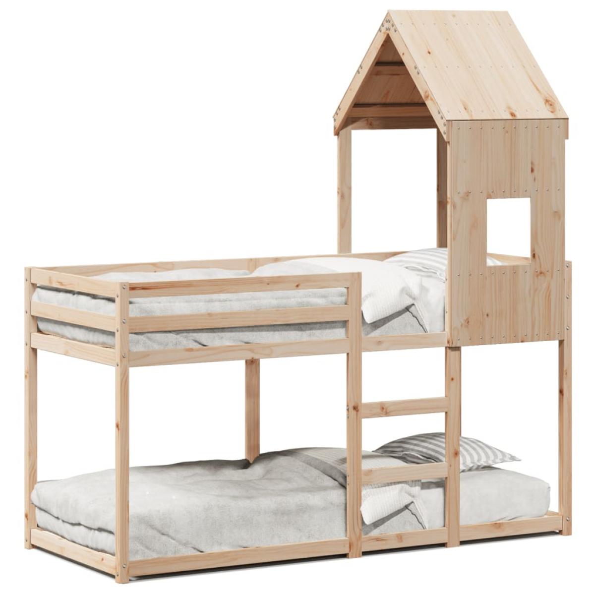 Cama litera con techo madera maciza de pino 80x200 cm