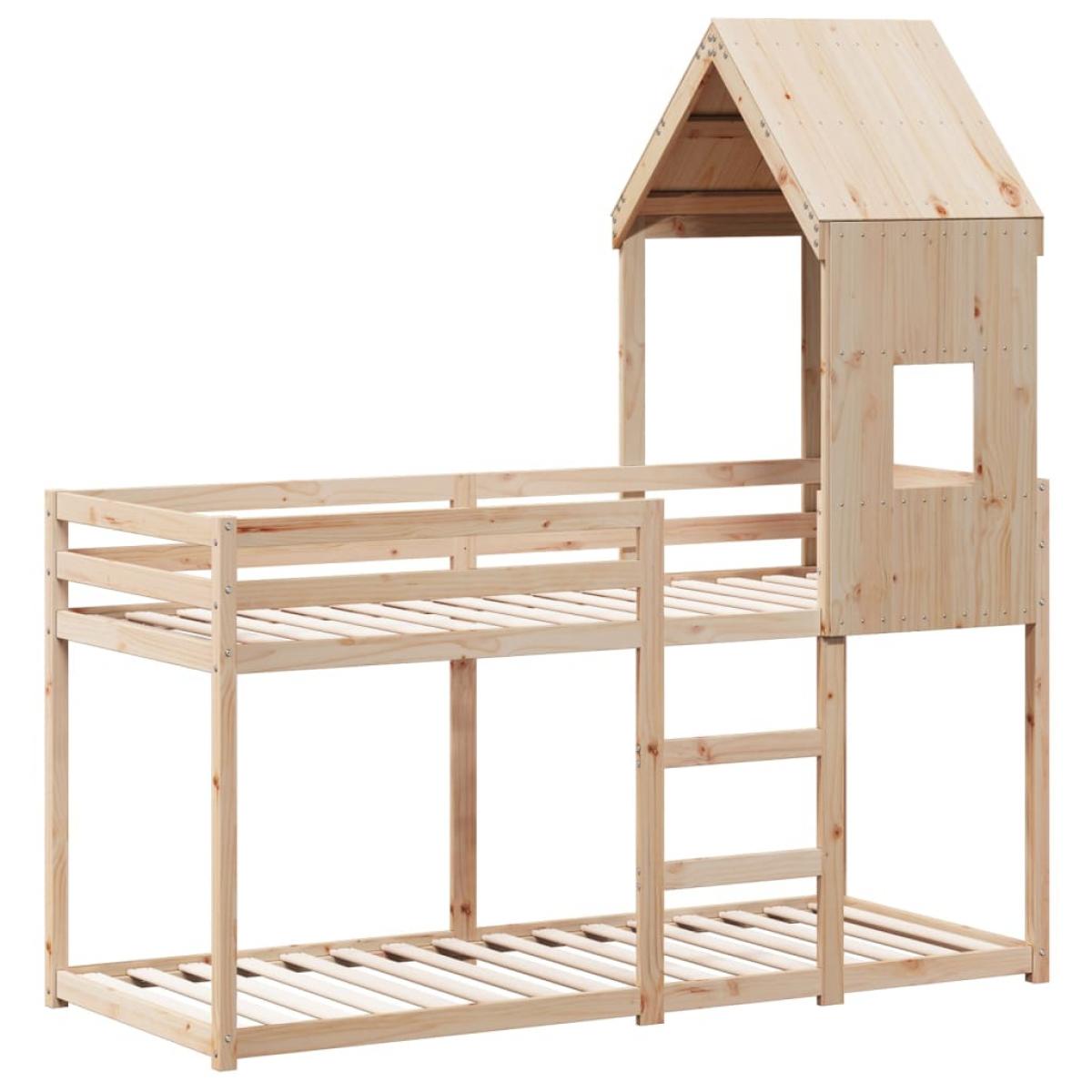 Cama litera con techo madera maciza de pino 80x200 cm