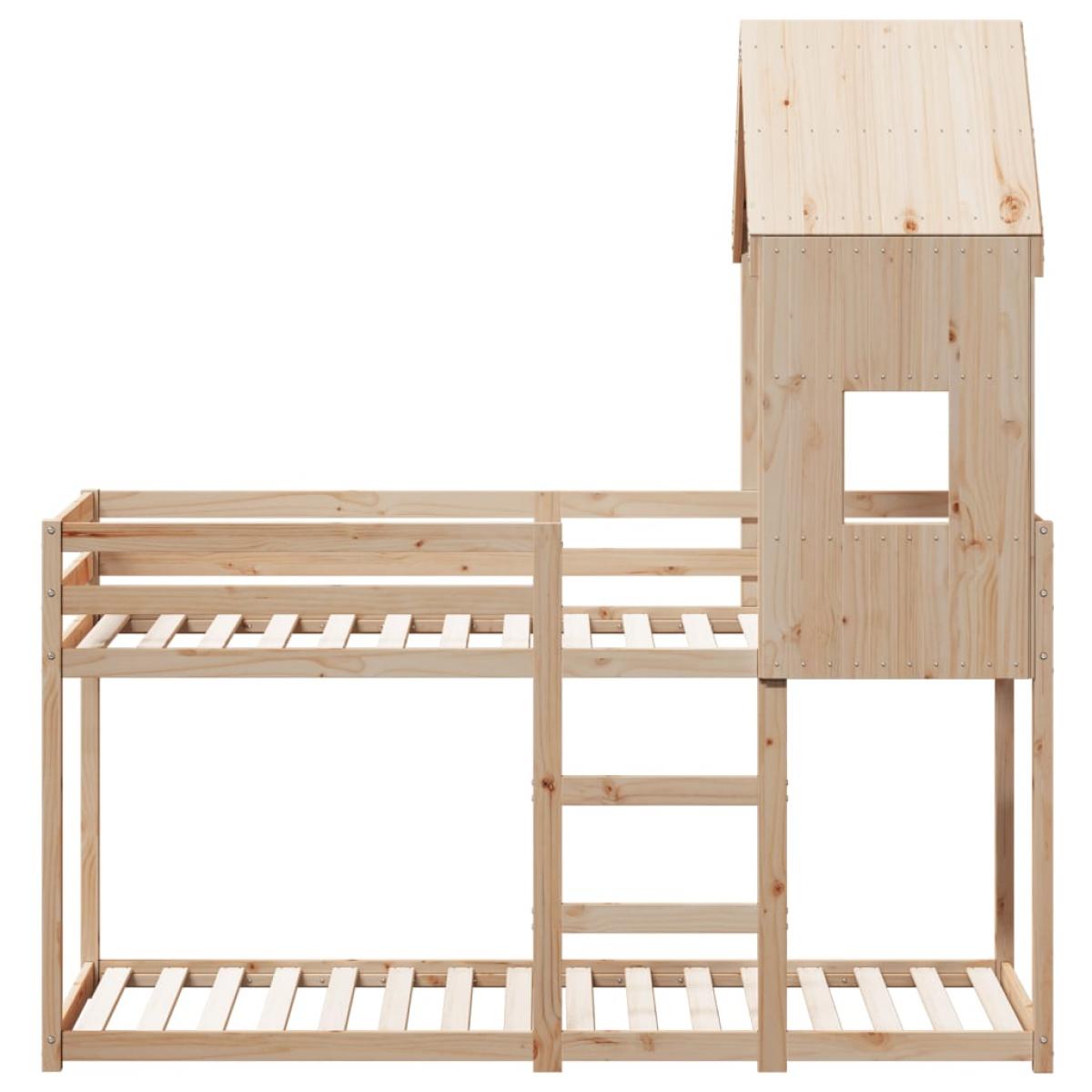 Cama litera con techo madera maciza de pino 80x200 cm
