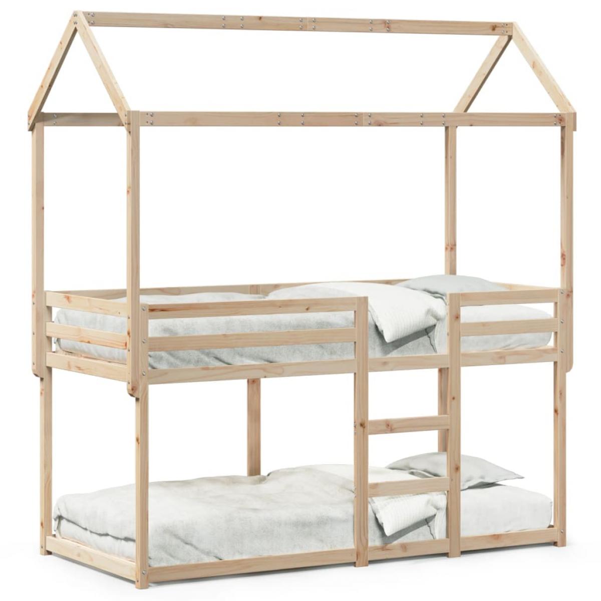 Cama litera con techo de madera maciza de pino 75x190 cm