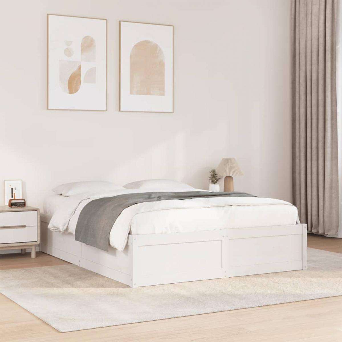 Estructura de cama sin colchón madera de pino blanca 140x190 cm