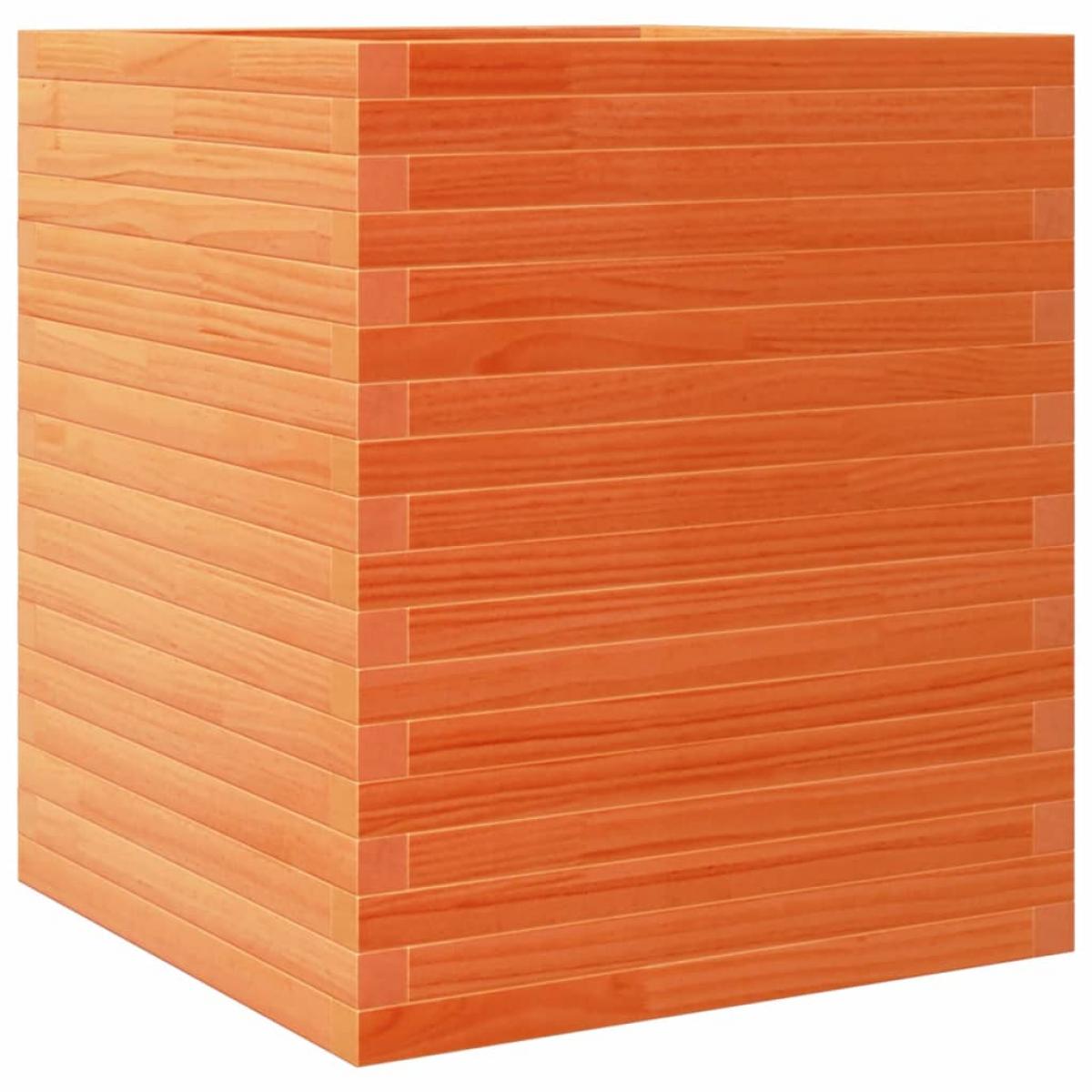Jardinera de madera maciza de pino marrón cera 60x60x68,5 cm