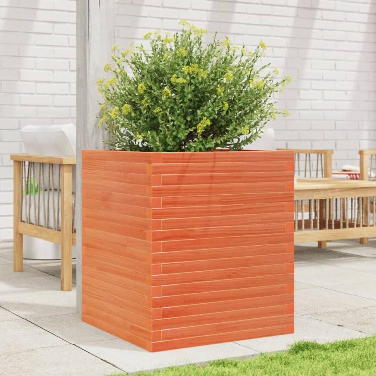 Jardinera de madera maciza de pino marrón cera 60x60x68,5 cm