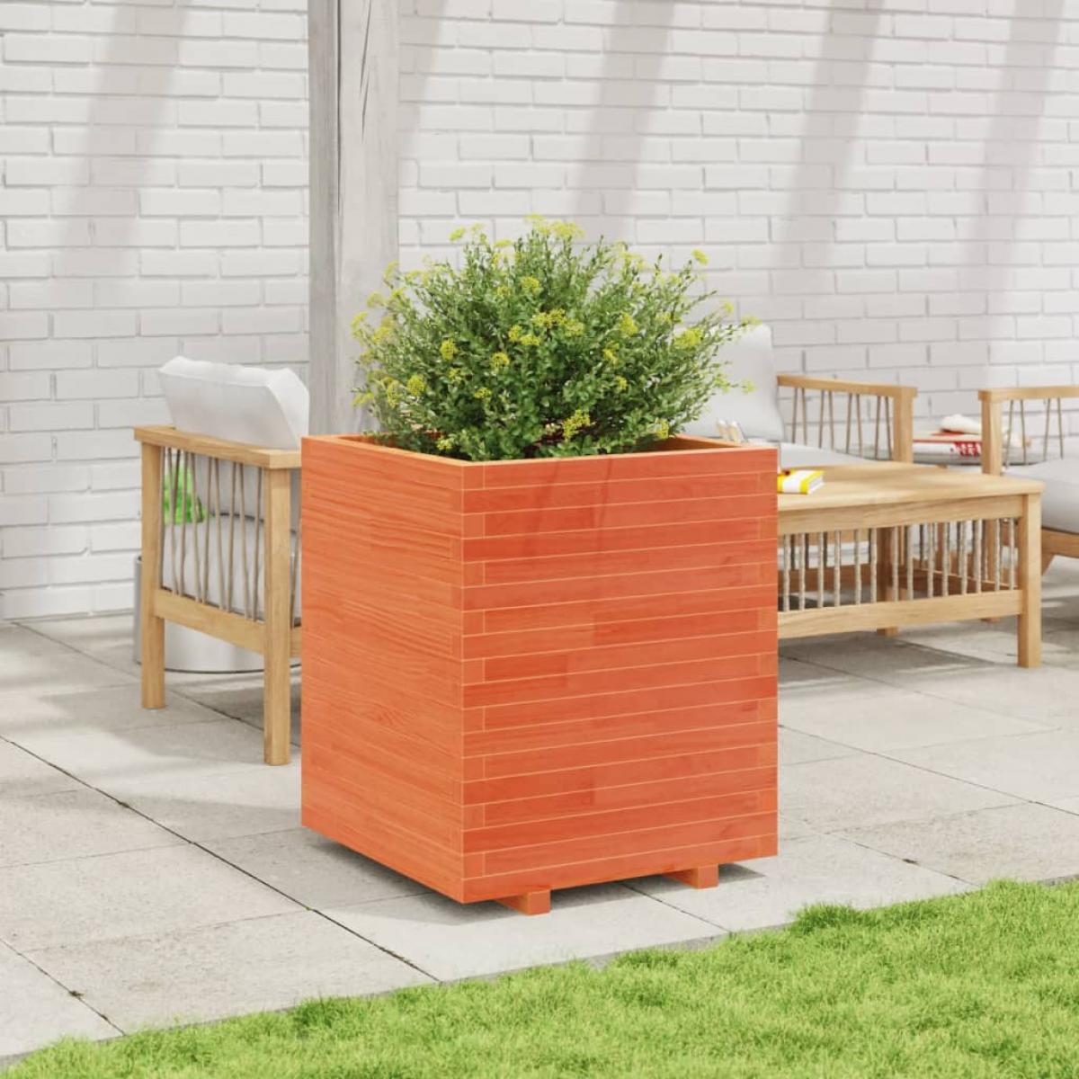 Jardinera madera maciza de pino marrón cera 60x60x72,5 cm