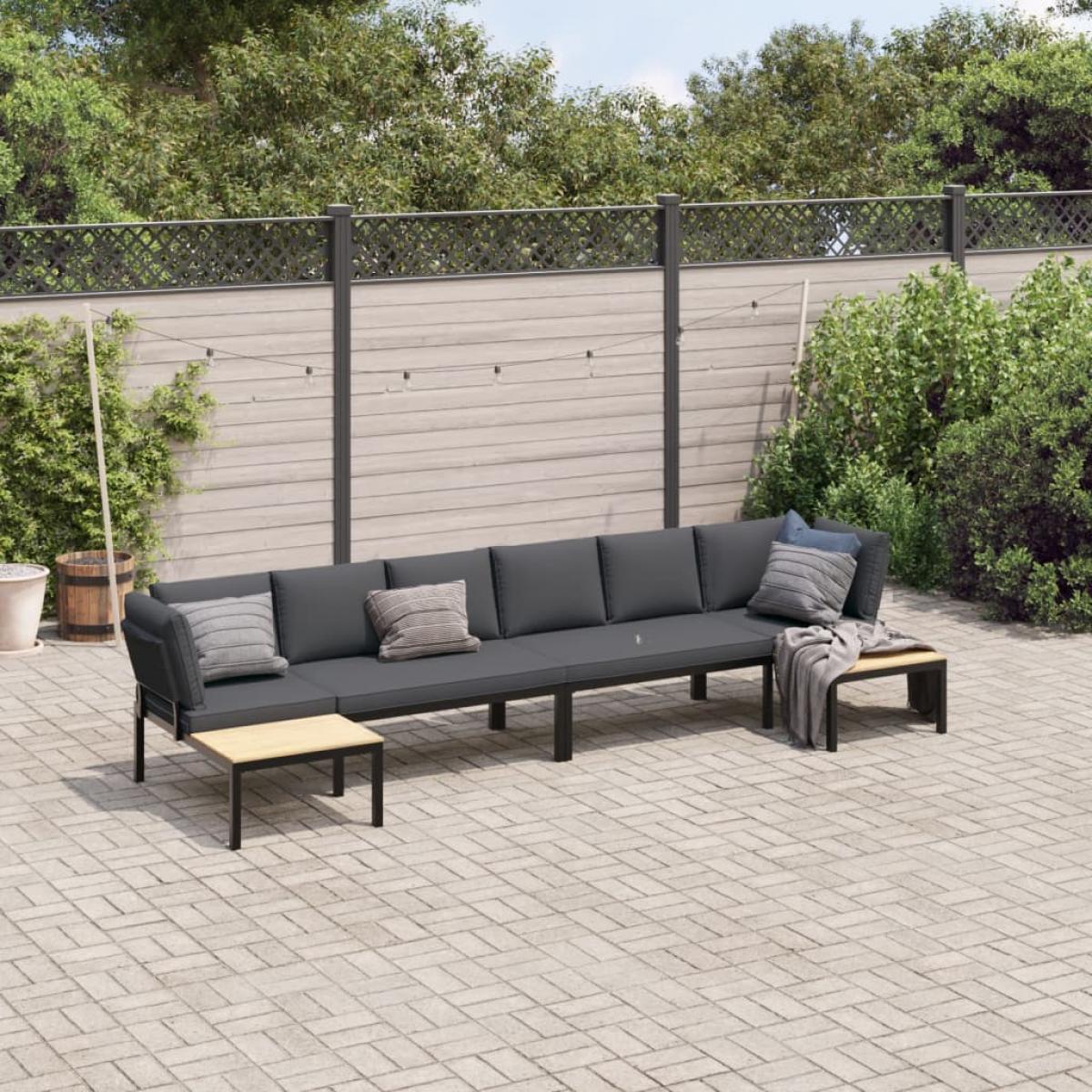 Set de sofás de jardín con cojines 4 piezas aluminio negro
