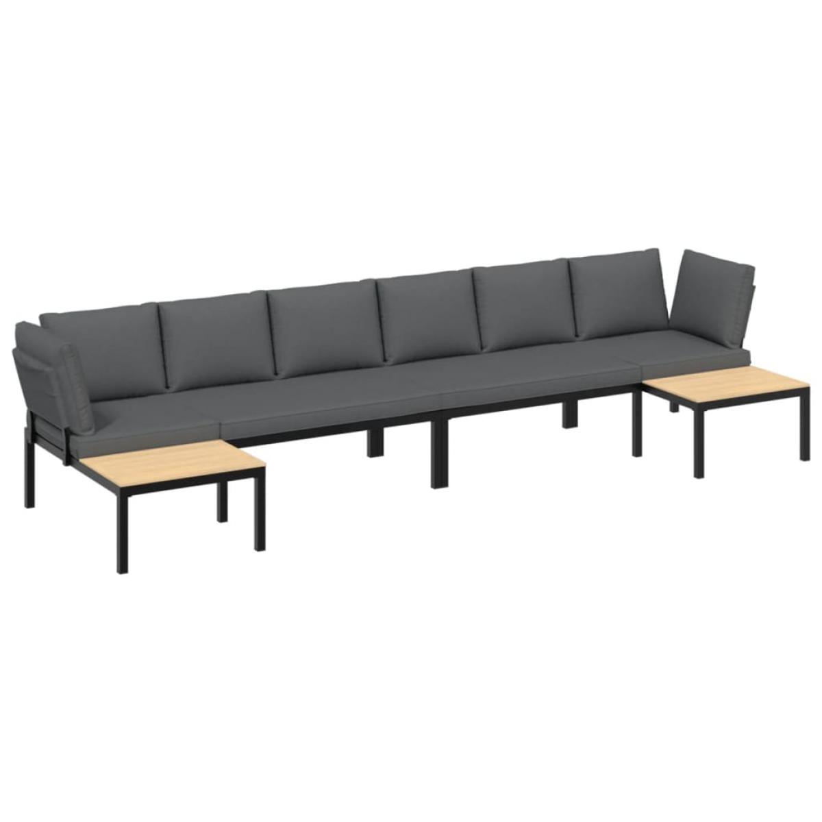 Set de sofás de jardín con cojines 4 piezas aluminio negro