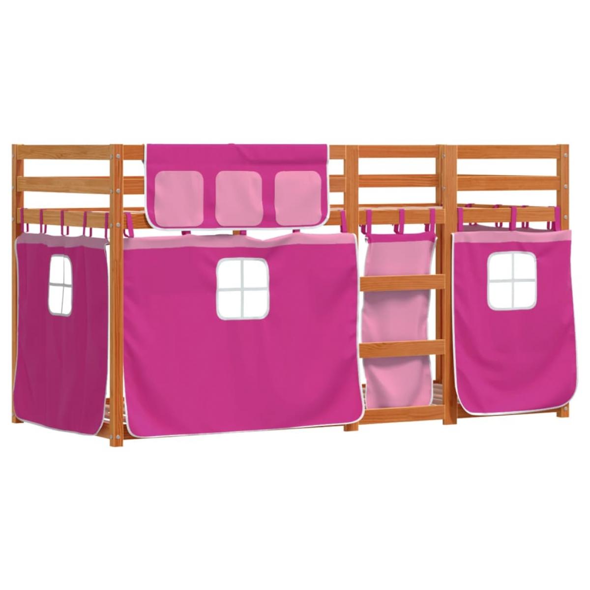 Litera con cortinas madera maciza de pino rosa 80x200 cm