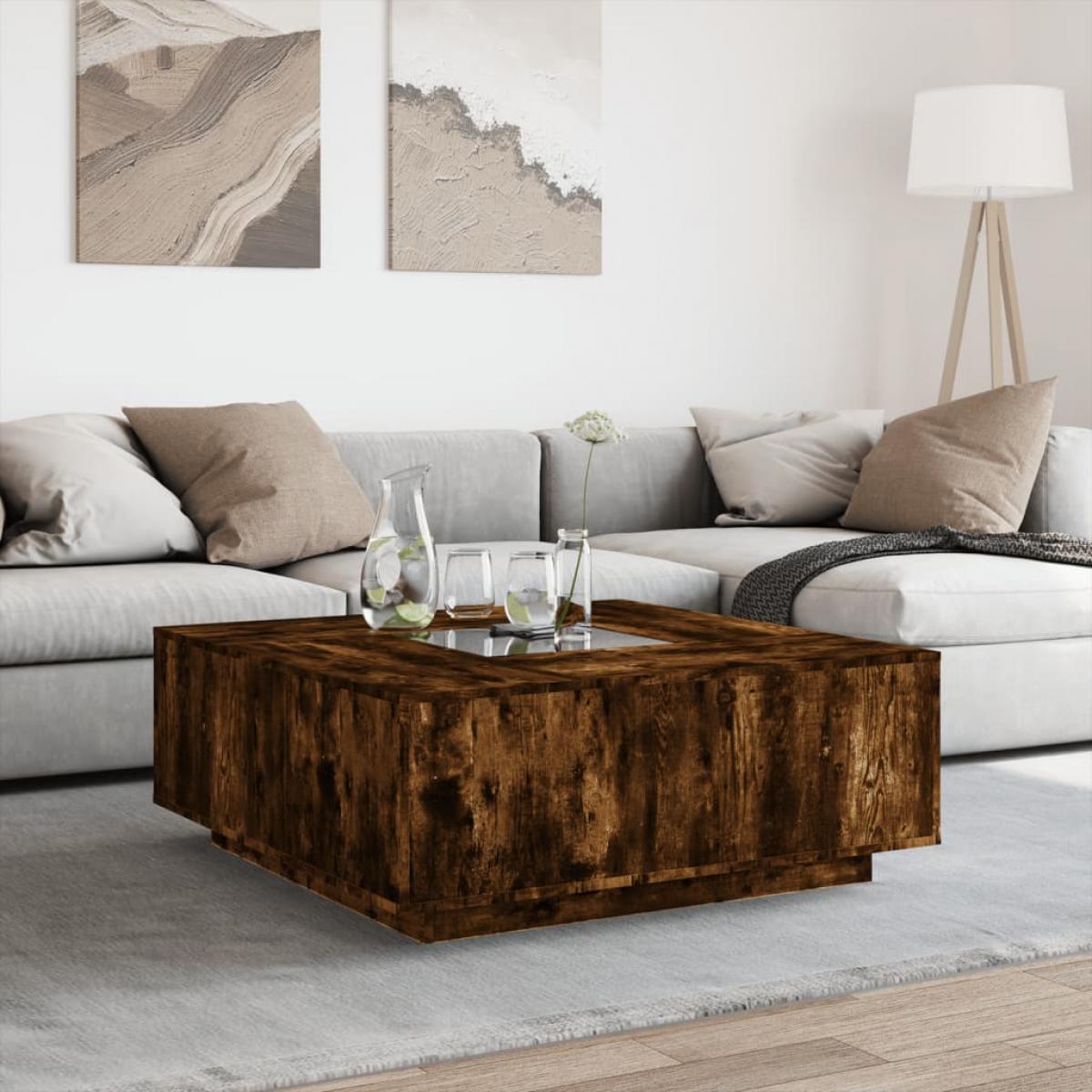 Mesa de centro con Infinity LED roble ahumado 100x100x40 cm