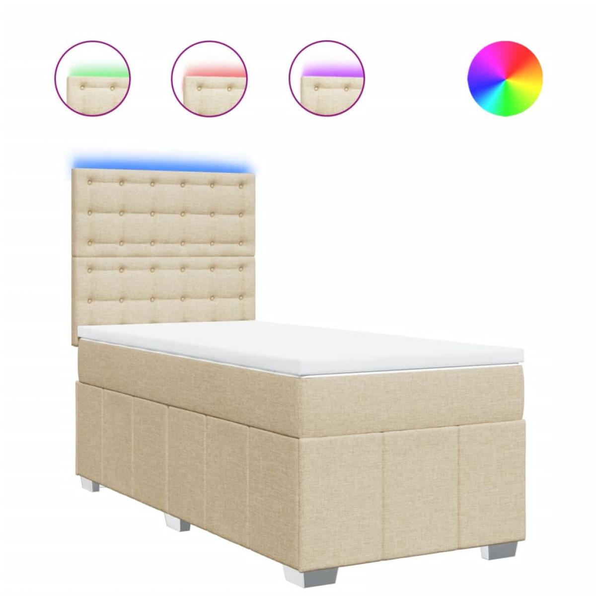 Cama box spring con colchón tela color crema 90x190 cm