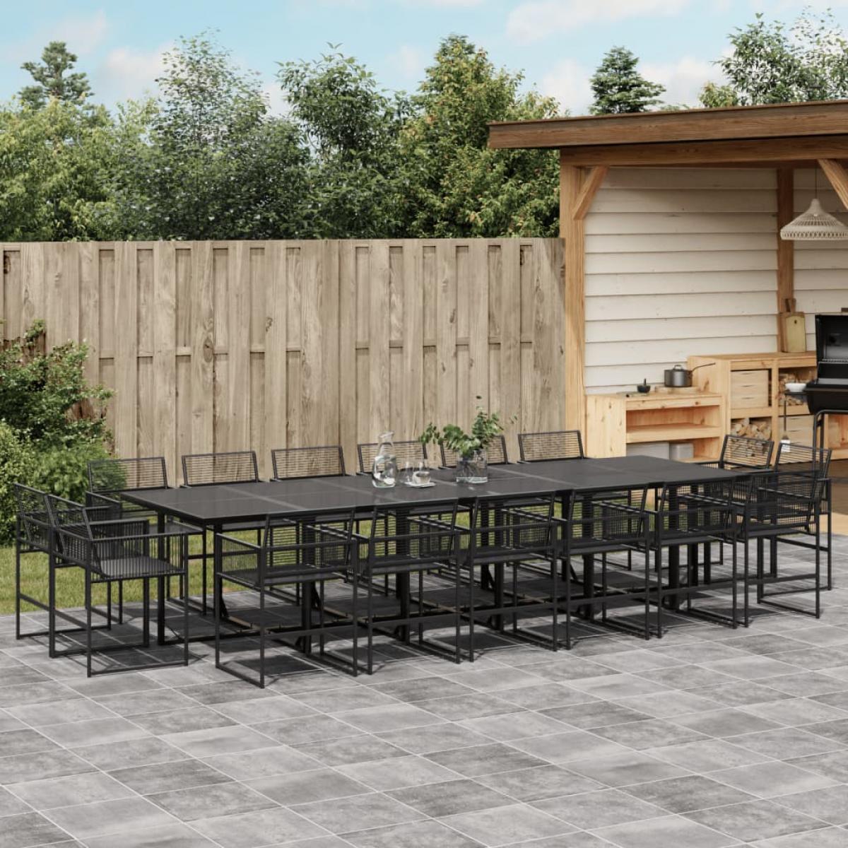 Set de comedor de jardín 17 pzas ratán sintético negro