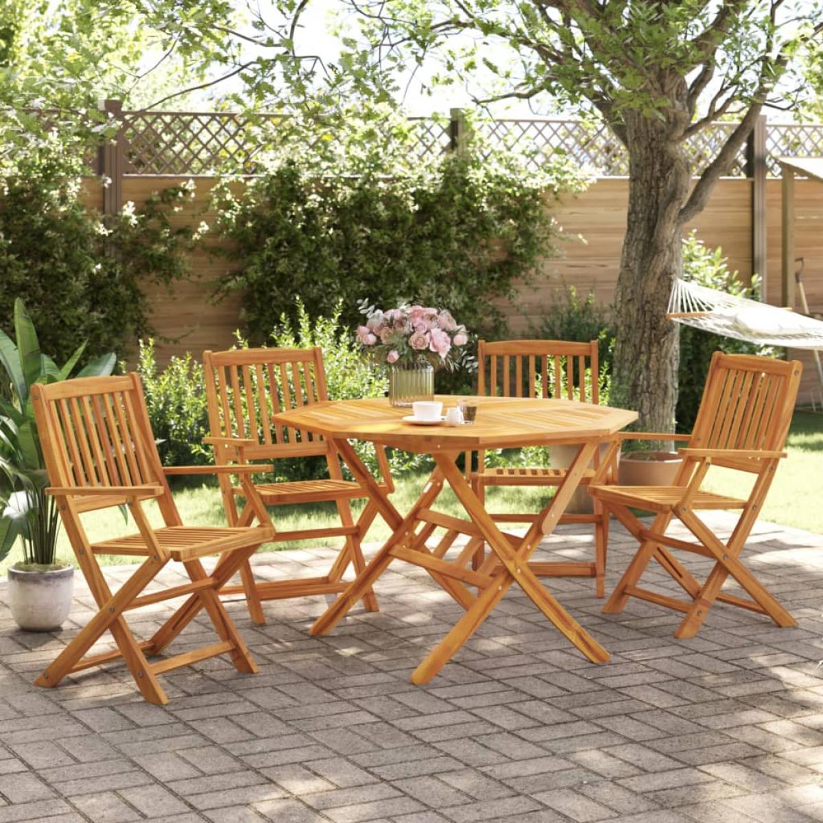 Set de comedor de jardín plegable 5 pzas madera maciza acacia