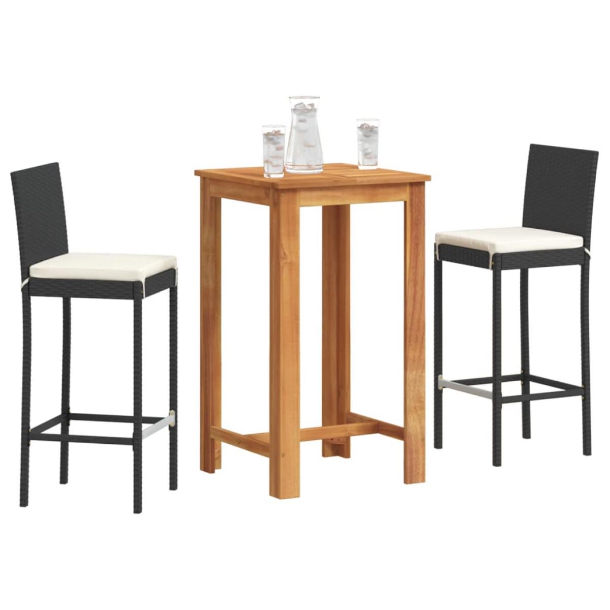 Mesa y taburetes de jardín 3 pzas madera acacia ratán PE negro