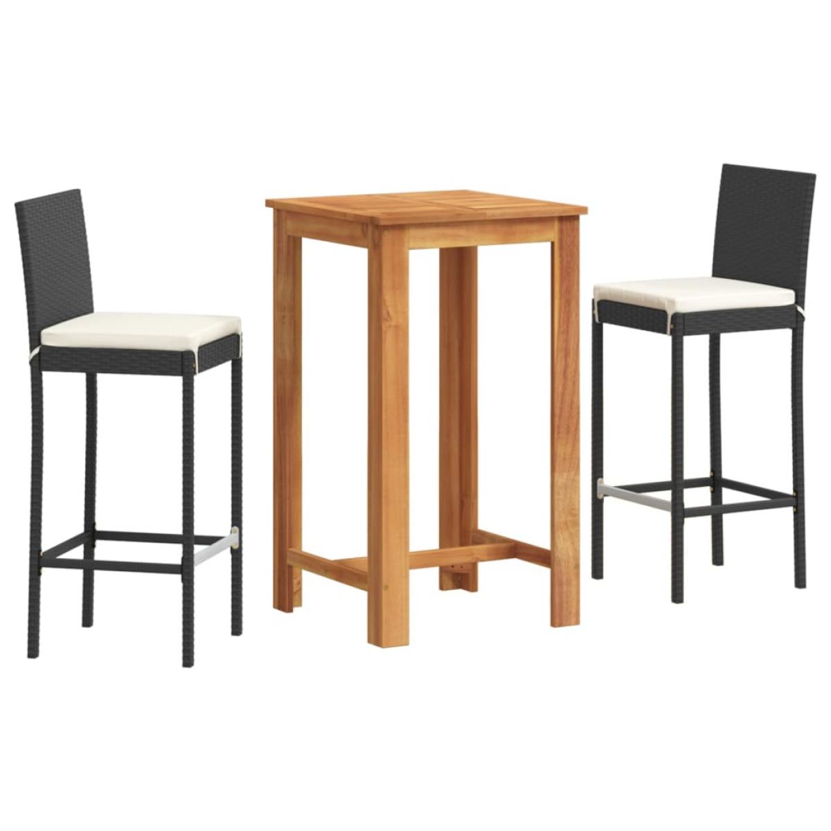 Mesa y taburetes de jardín 3 pzas madera acacia ratán PE negro