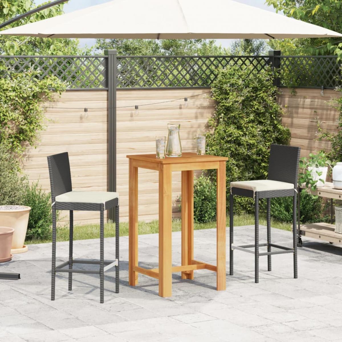 Mesa y taburetes de jardín 3 pzas madera acacia ratán PE negro