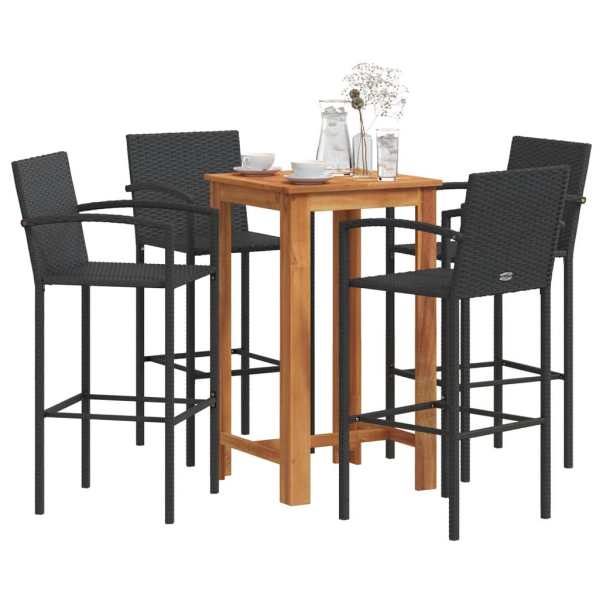 Mesa y taburetes de jardín 5 pzas madera acacia ratán PE negro