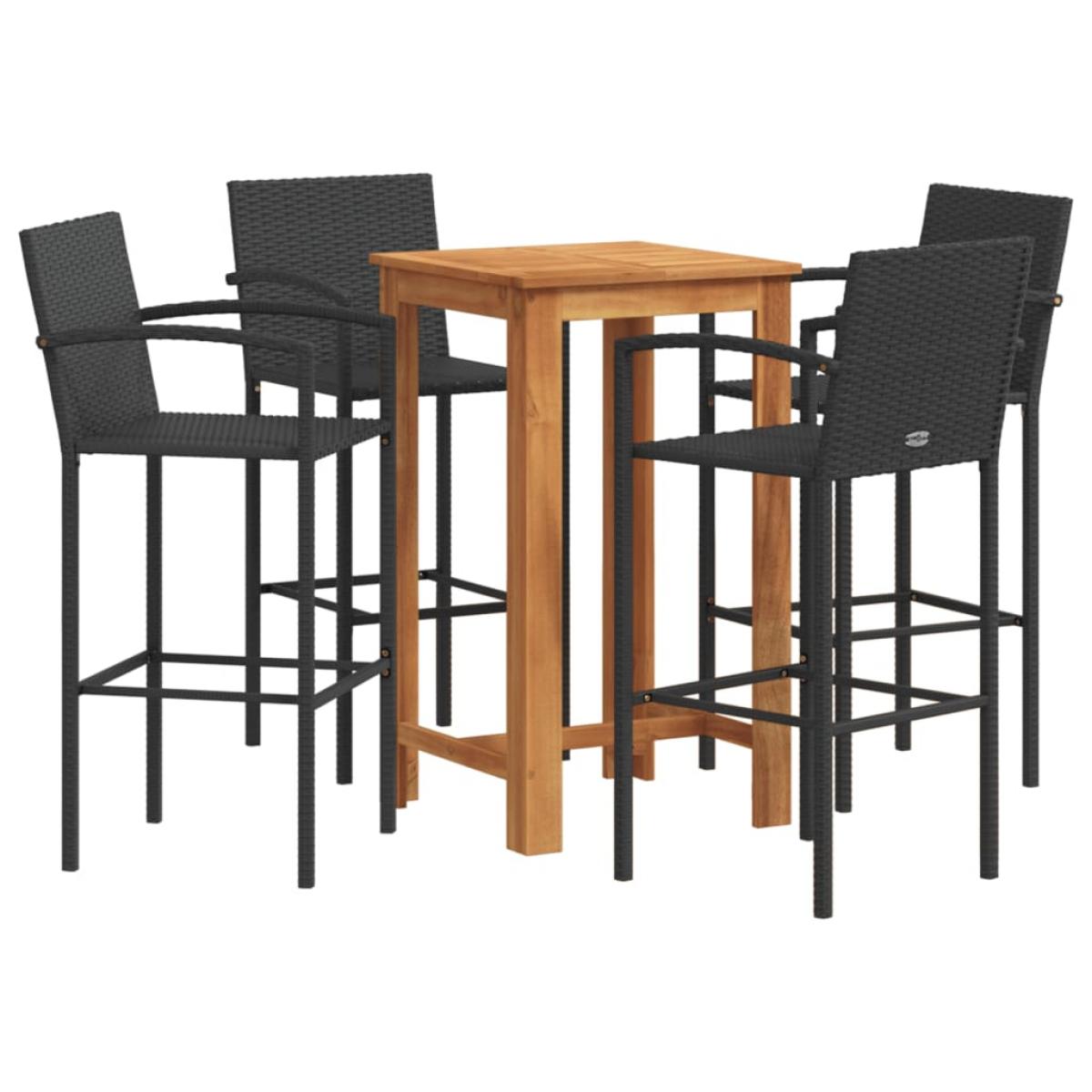 Mesa y taburetes de jardín 5 pzas madera acacia ratán PE negro