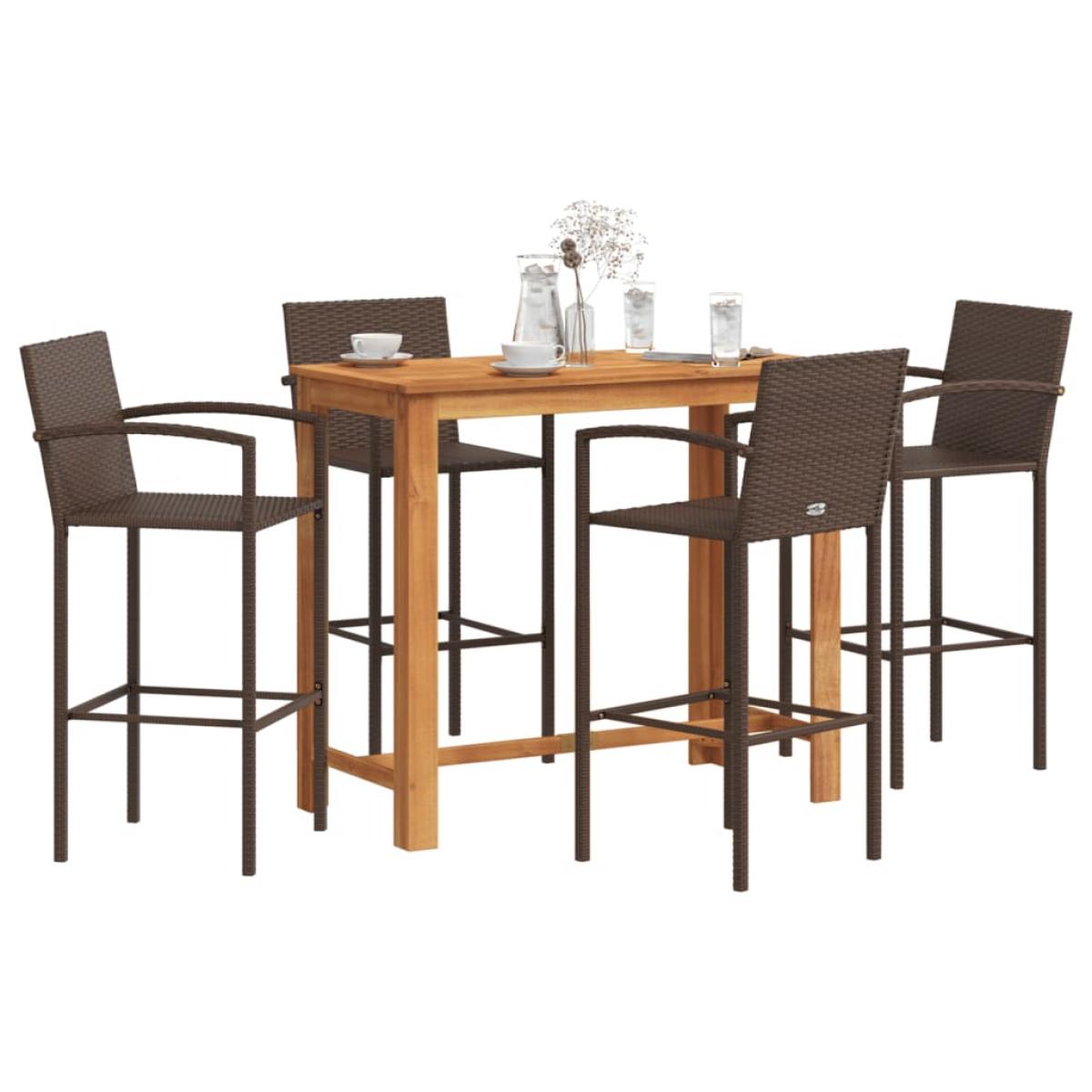 Mesa y taburetes de jardín 5 pzas madera acacia ratán PE marrón