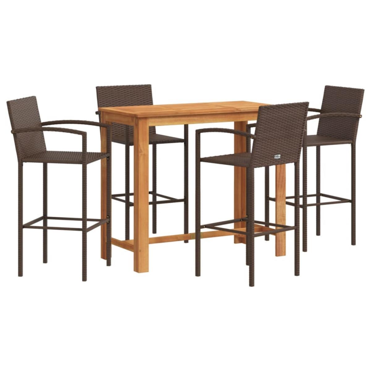 Mesa y taburetes de jardín 5 pzas madera acacia ratán PE marrón