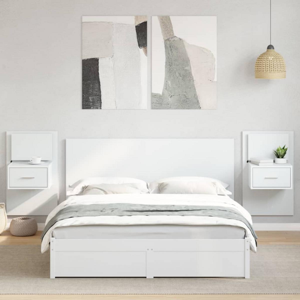 Cabecero de cama con mesitas madera de ingeniería blanco 160 cm