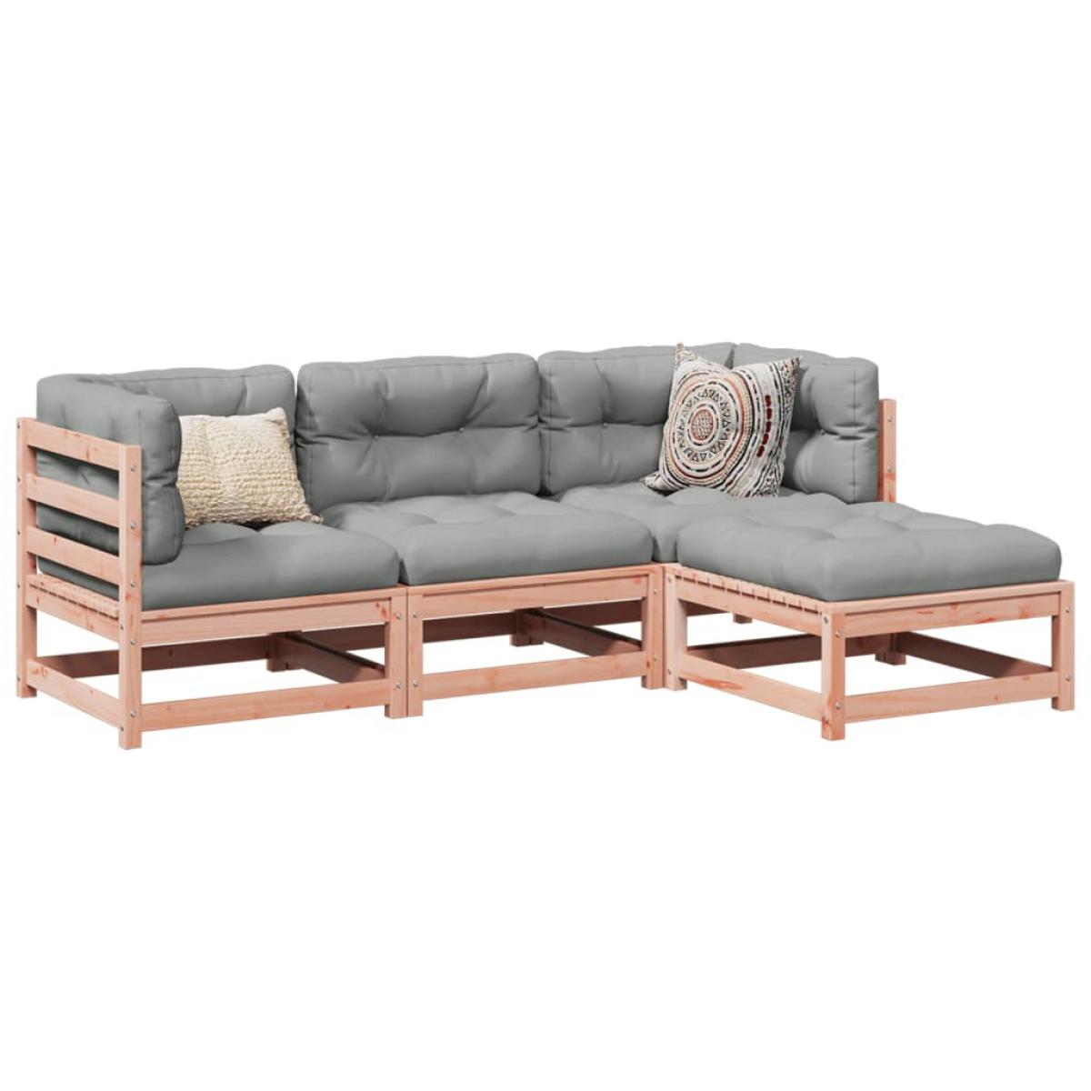 Set de sofás jardín 4 pzas con cojines madera abeto Douglas
