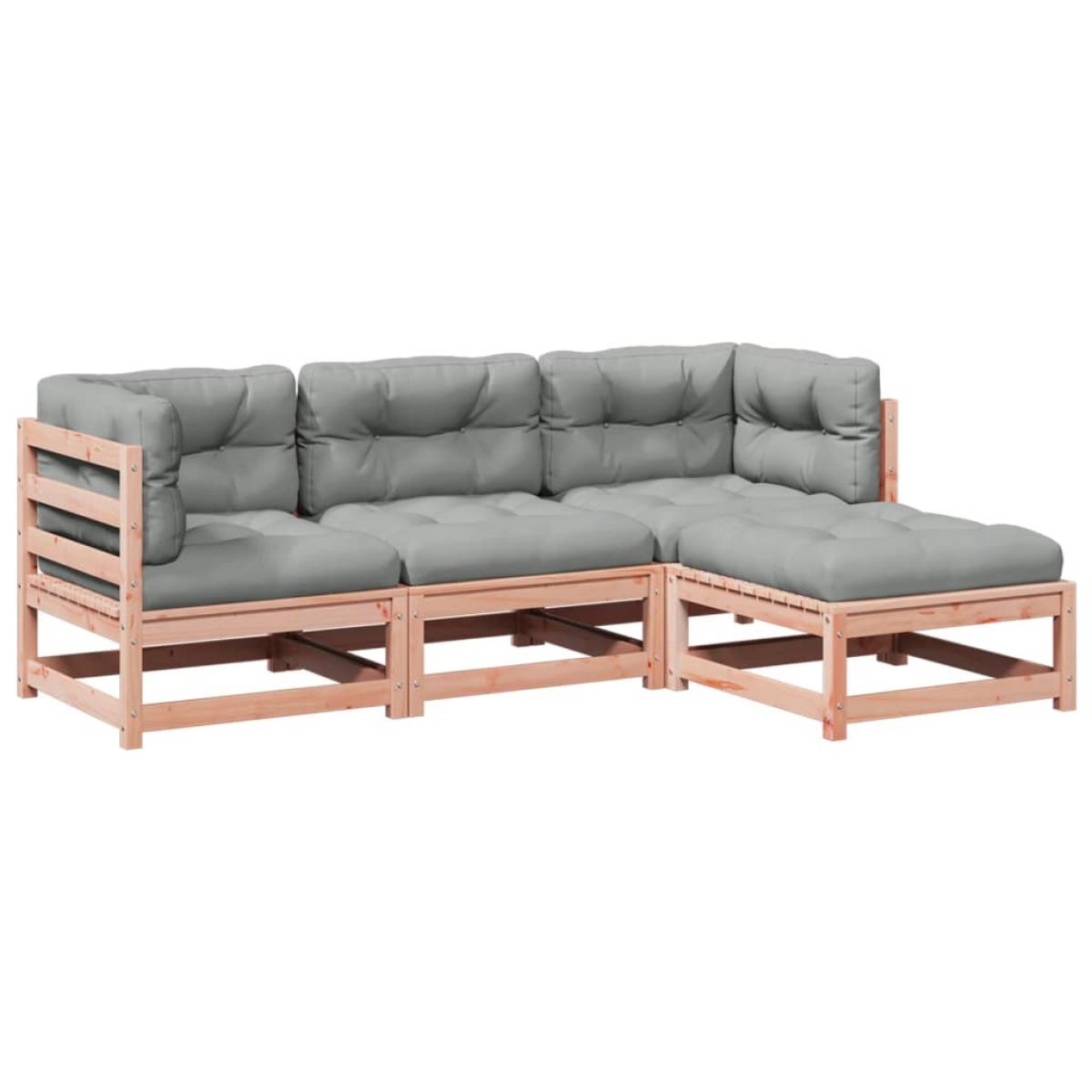 Set de sofás jardín 4 pzas con cojines madera abeto Douglas