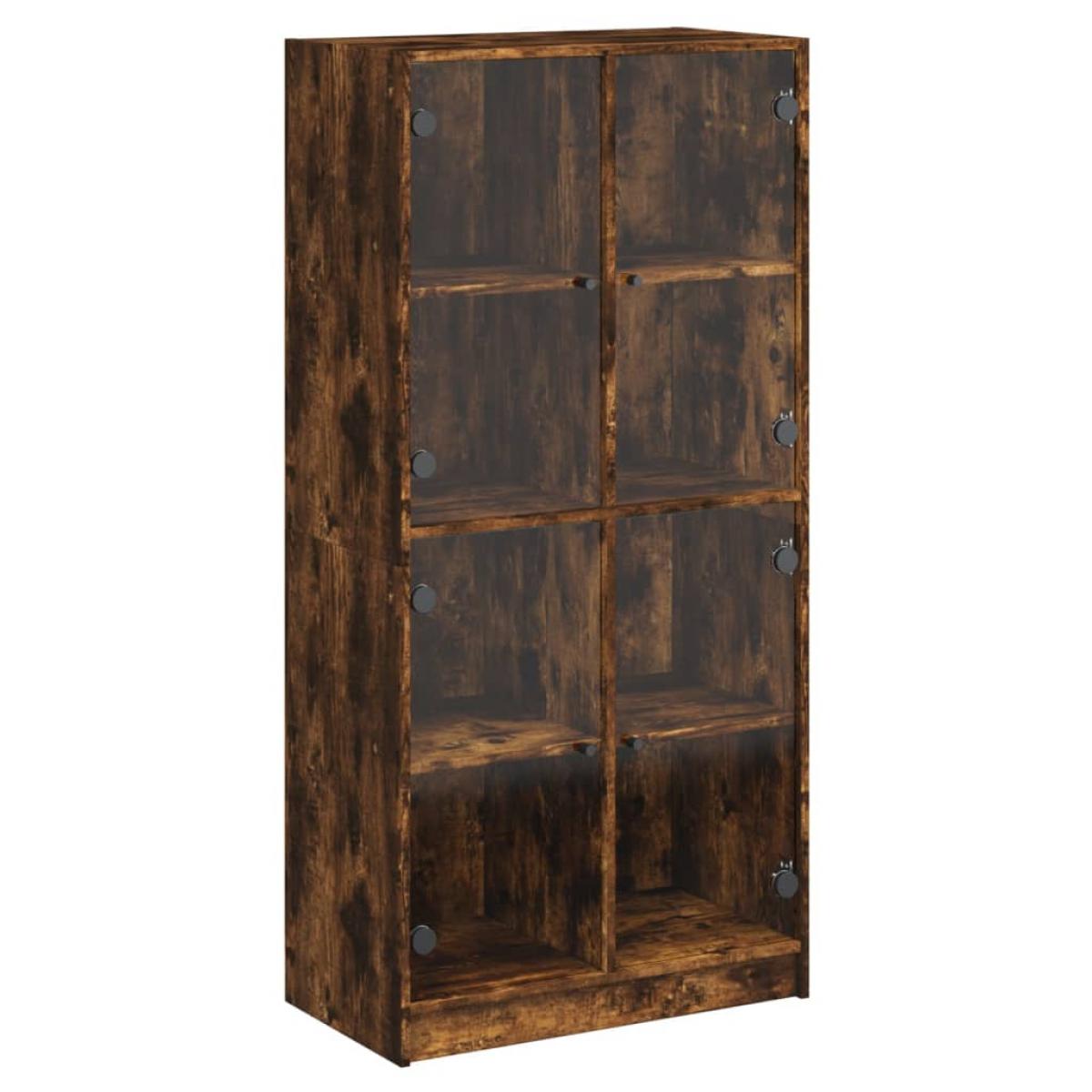 Aparador alto con puertas madera roble ahumado 68x37x142 cm