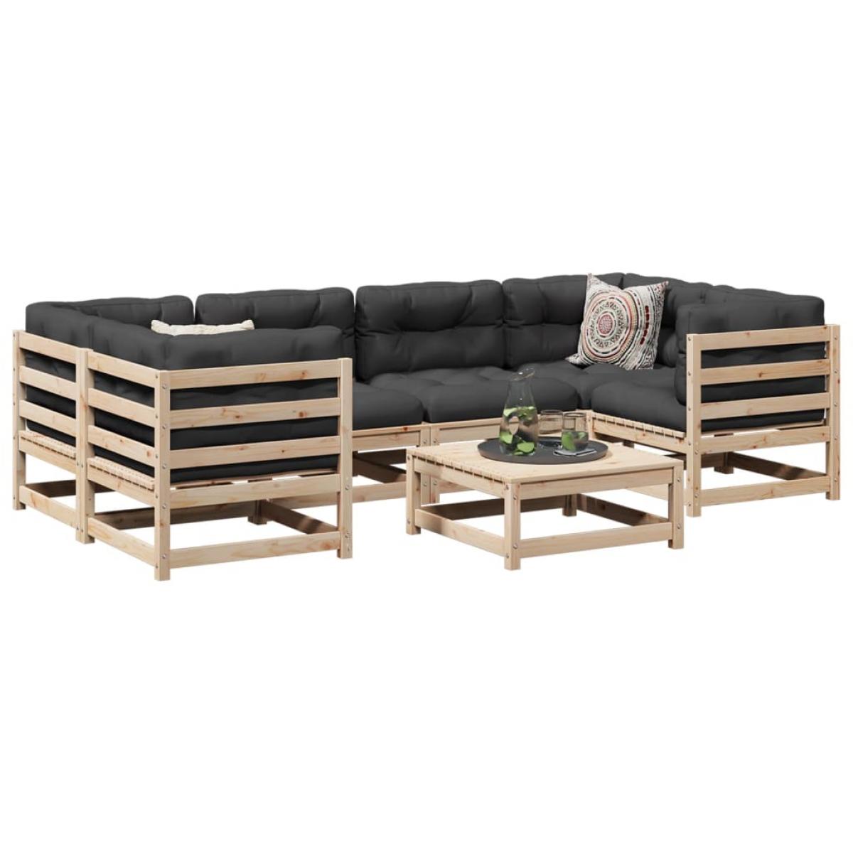 Set de sofás jardín 7 pzas con cojines madera maciza pino