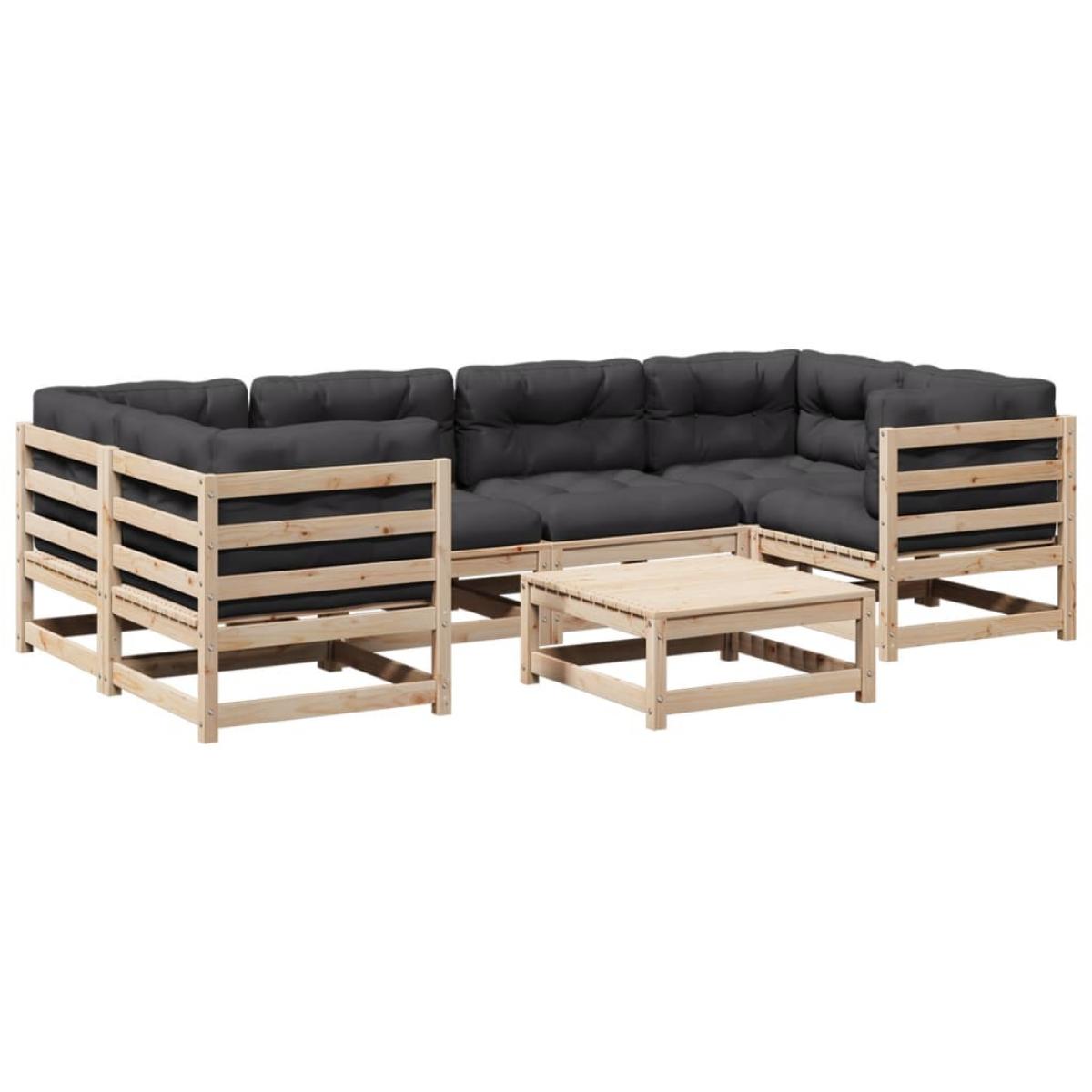 Set de sofás jardín 7 pzas con cojines madera maciza pino